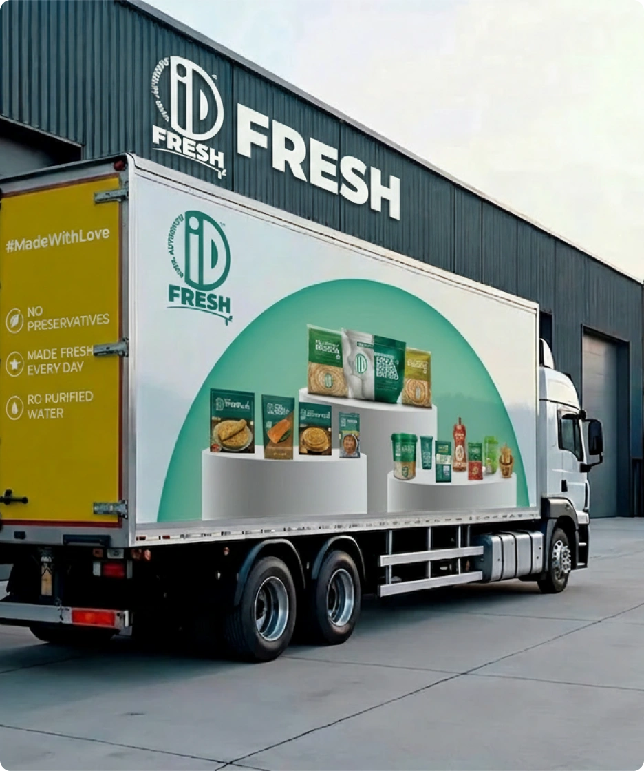 ID Foods fresh delivery truck branding and digital platform